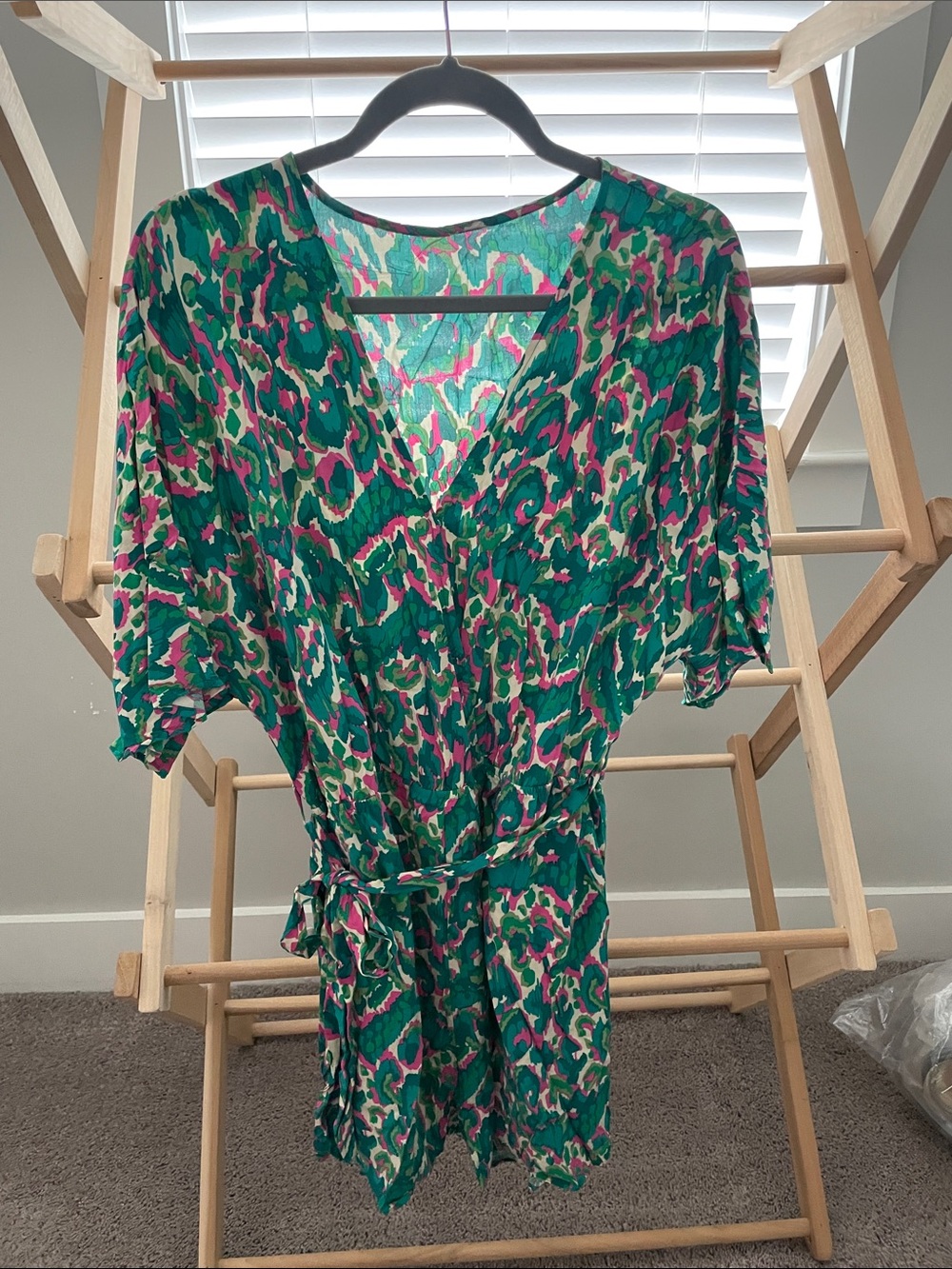 Cupshe Green Pink Leopard Print Wrap Romper